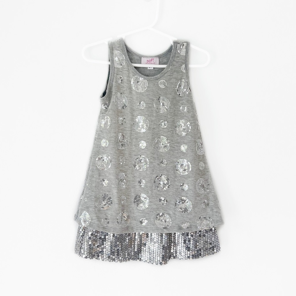 Sofi Clothing Toddler Girl's Sequins Sleeveless Jersey Dress Gray Silver 3T